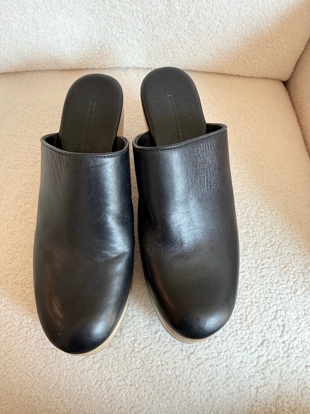 Everlane Bose Clog Women's Size 7.5 Black Slip-On Round Toe Vachetta Leather